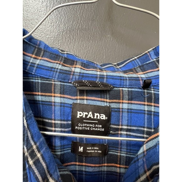 Prana Mens Button Up Shirt Size M Blue Plaid Long Sleeve - Picture 3 of 4